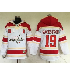 Men Washington Capitals 19 Nicklas Backstrom White Sawyer Hooded Sweatshirt Stitched NHL Jersey