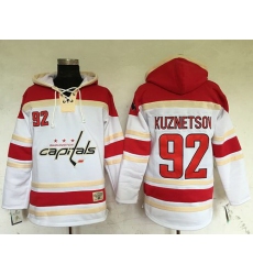 Men Washington Capitals 92 Evgeny Kuznetsov White Sawyer Hooded Sweatshirt Stitched NHL Jersey