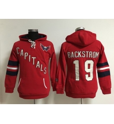 Washington Capitals 19 Nicklas Backstrom Red Women Old Time Heidi Hoodie NHL Hoodie