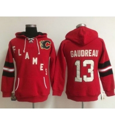 Calgary Flames 13 Johnny Gaudreau Red Women Old Time Heidi NHL Hoodie