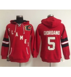 Calgary Flames 5 Mark Giordano Red Women Old Time Heidi NHL Hoodie