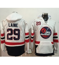 Men Winnipeg Jets 29 Patrik Laine White Name  26 Number Pullover NHL Hoodie