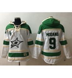 Men Dallas Stars 9 Mike Modano White Sawyer Hooded Sweatshirt Stitched NHL Jersey