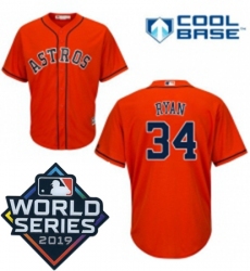 Mens Majestic Houston Astros 34 Nolan Ryan Replica Orange Alternate Cool Base Sitched 2019 World Series Patch Jersey