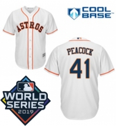 Mens Majestic Houston Astros 41 Brad Peacock Replica White Home Cool Base Sitched 2019 World Series Patch jersey