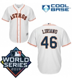 Mens Majestic Houston Astros 46 Francisco Liriano Replica White Home Cool Base Sitched 2019 World Series Patch jersey