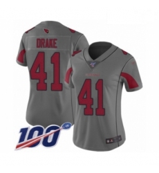 Women's Arizona Cardinals #41 Kenyan Drake Limited Silver Inverted Legend 100th Season Football Jersey