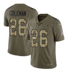 Youth Nike Falcons #26 Tevin Coleman Olive Camo Stitched NFL Limited 2017 Salute to Service Jersey