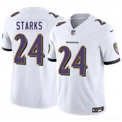Men Baltimore Ravens 24 Malaki Starks White 2025 Draft F U S E  Vapor Limited Football Jersey