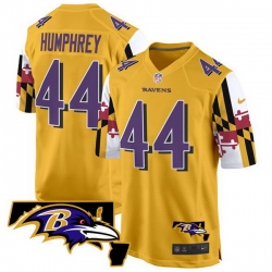 Men Baltimore Ravens 44 Marlon Humphrey Gold 2025 Maryland Flag Vapor Limited Football Game Jersey