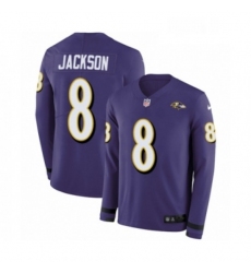 Mens Nike Baltimore Ravens 8 Lamar Jackson Limited Purple Therma Long Sleeve NFL Jersey