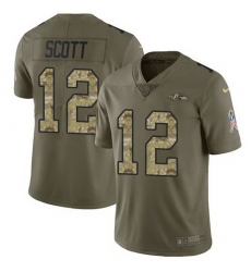 Nike Ravens 12 Jaleel Scott Olive Camo Salute To Service Limited Jersey