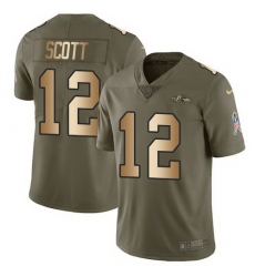 Nike Ravens 12 Jaleel Scott Olive Gold Salute To Service Limited Jersey