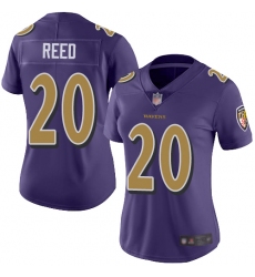 Women Ravens 20 Ed Reed Purple Stitched Football Limited Rush Jersey