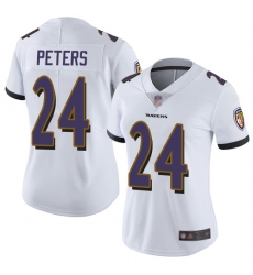 Women Ravens 24 Marcus Peters White Stitched Football Vapor Untouchable Limited Jersey