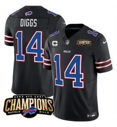 Men Buffalo Bills 14 Stefon Diggs Black 2023 F U S E  AFC East Champions With 3 Star C Ptach Stitched Football Jersey