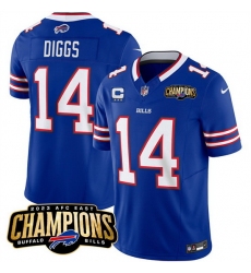 Men Buffalo Bills 14 Stefon Diggs Blue 2023 F U S E  AFC East Champions With 3 Star C Ptach Stitched Football Jersey