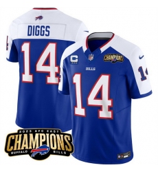 Men Buffalo Bills 14 Stefon Diggs Blue White 2023 F U S E  AFC East Champions With 3 Star C Ptach Stitched Football Jersey