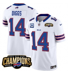 Men Buffalo Bills 14 Stefon Diggs White 2023 F U S E  AFC East Champions With 3 Star C Ptach Stitched Football Jersey