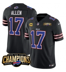 Men Buffalo Bills 17 Josh Allen Black 2023 F U S E  AFC East Champions With 4 Star C Ptach Stitched Football Jersey