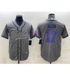 Men Buffalo Bills 17 Josh Allen Grey With Patch Cool Base Stitched Baseball Jersey