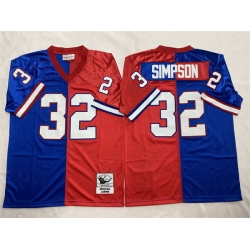 Men Buffalo Bills 32 O J  Simpson Blue Red Splite Throwback Stitched Jersey