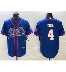 Men Buffalo Bills 4 James Cook Blue With Patch Cool Base Stitched Baseball Jersey