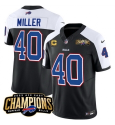Men Buffalo Bills 40 Von Miller Black White 2023 F U S E  AFC East Champions With 4 Star C Ptach Stitched Football Jersey