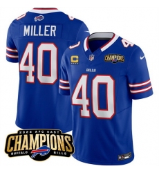 Men Buffalo Bills 40 Von Miller Blue 2023 F U S E  AFC East Champions With 4 Star C Ptach Stitched Football Jersey