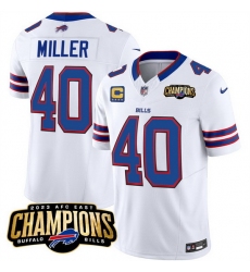 Men Buffalo Bills 40 Von Miller White 2023 F U S E  AFC East Champions With 4 Star C Ptach Stitched Football Jersey