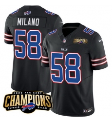 Men Buffalo Bills 58 Matt Milano Black 2023 F U S E  AFC East Champions Ptach Stitched Football Jersey