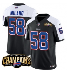 Men Buffalo Bills 58 Matt Milano Black White 2023 F U S E  AFC East Champions Ptach Stitched Football Jersey