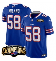 Men Buffalo Bills 58 Matt Milano Blue 2023 F U S E  AFC East Champions Ptach Stitched Football Jersey