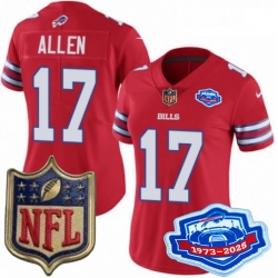 Women Buffalo Bills 17 Josh Allen Red 2025 F U S E Farewell Season Gold Shield Patch Stitched Football Jersey