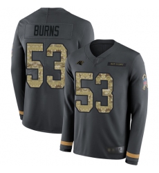 Panthers 53 Brian Burns Anthracite Salute to Service Youth Stitched Football Limited Therma Long Sleeve Jersey