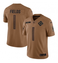 Men Chicago Bears 1 Justin Fields 2023 Brown Salute To Service Limited Stitched Football Jersey