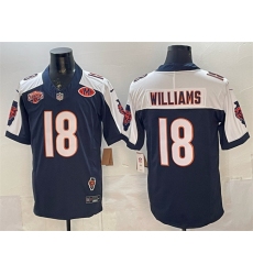 Men Chicago Bears 18 Caleb Williams Navy White F U S E  2025 NFC North Division Champions  26 VMH Patch Vapor Untouchable Limited Stitched Football Jersey