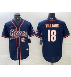 Men Chicago Bears 18 Caleb Williams Navy With Patch Cool Base Stitched Baseball Jersey 3
