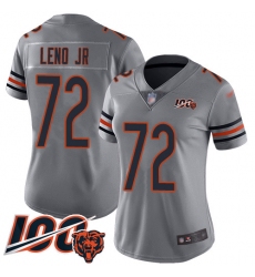 Women Chicago Bears 72 Charles Leno Limited Silver Inverted Legend 100th Season Football Jersey