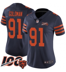 Women Chicago Bears 91 Eddie Goldman Limited Navy Blue Rush Vapor Untouchable 100th Season Football Jersey