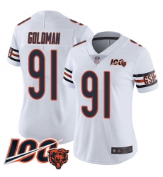 Women Chicago Bears 91 Eddie Goldman White Vapor Untouchable Limited Player 100th Season Football Jersey