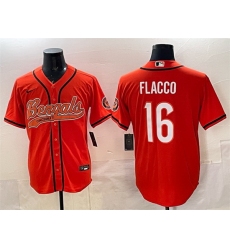 Men Cincinnati Bengals 16 Joe Flacco Orange With Patch Cool Base Stitched Baseball Jersey