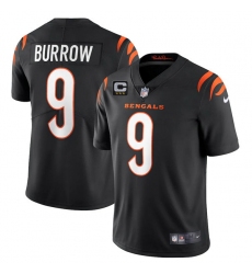Men Cincinnati Bengals 2022 #9 Joe Burrow Black With 3-star C Patch Vapor Limited Stitched NFL Jersey