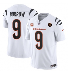 Men Cincinnati Bengals 9 Joe Burrow White 2023 F U S E  With 4 star C Patch And John Madden Patch Vapor Limited Stitched Football Jersey