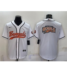 Men Cincinnati Bengals White Team Big Logo With Patch Cool Base Stitched Baseball Jersey