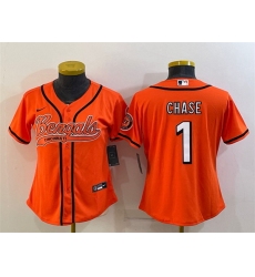 Women Cincinnati Bengals 1 Ja 27Marr Chase Orange With Patch Cool Base Stitched Baseball Jersey