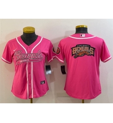 Women Cincinnati Bengals Pink Team Big Logo With Patch Cool Base Stitched Baseball Jersey