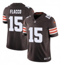 Men Cleveland Browns 15 Joe Flacco Brown 2023 F U S E  Vapor Limited Stitched Football Jersey