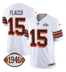 Men Cleveland Browns 15 Joe Flacco White 2023 F U S E  1946 Collection Vapor Limited Stitched Football Jersey