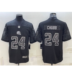 Men Cleveland Browns 24 Nick Chubb Black Reflective Limited Stitched Jerseys
